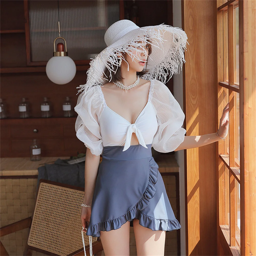 

One-pieces Women's Swimsuit Korean-style Belly Covering Thin Conservative High-waisted Skirt Swimwear Seaside Vacation Beachwear
