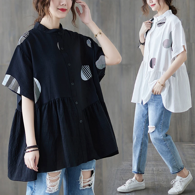 Cotton Linen Shirt Women's Summer Loose Lapel Versatile Dot Top Black Fashion
Cotton Linen Shirt Women's Summer Loose Lapel Versatile Dot Top Black Fashion
