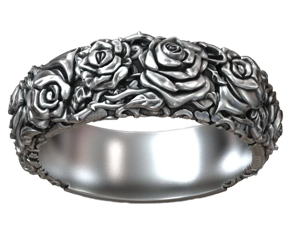 Roses Thorn Pattern Biker Romantic Women Wedding Engagement Art Relief Ring 925 Solid Sterling Silver Ring
Roses Thorn Pattern Biker Romantic Women Wedding Engagement Art Relief Ring 925 Solid Sterling Silver Ring