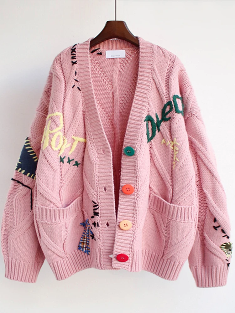 Autumn Winter Women Kawaii Cardigan Warm Knitted Sweater Jacket Pocket Embroidery Fashion Knit Cardigans Coat Lady Loose Sweater
Autumn Winter Women Kawaii Cardigan Warm Knitted Sweater Jacket Pocket Embroidery Fashion Knit Cardigans Coat Lady Loose Sweater