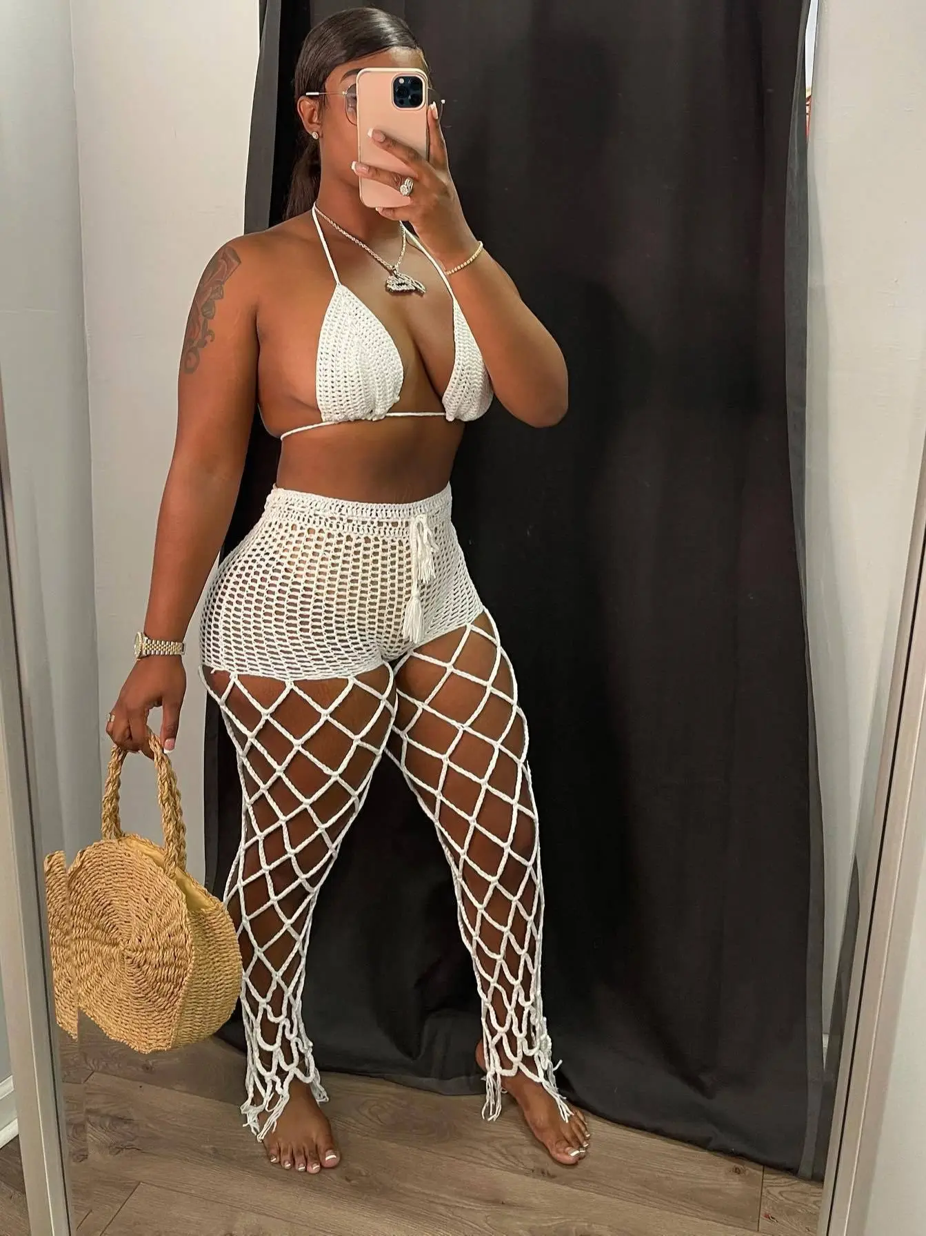 New Cutout Perspective Two Piece Set Women Beach Style Trousers Fishnet Sexy Suit 2022 Summer Party Club Beach Wear Female 
New Cutout Perspective Two Piece Set Women Beach Style Trousers Fishnet Sexy Suit 2022 Summer Party Club Beach Wear Female