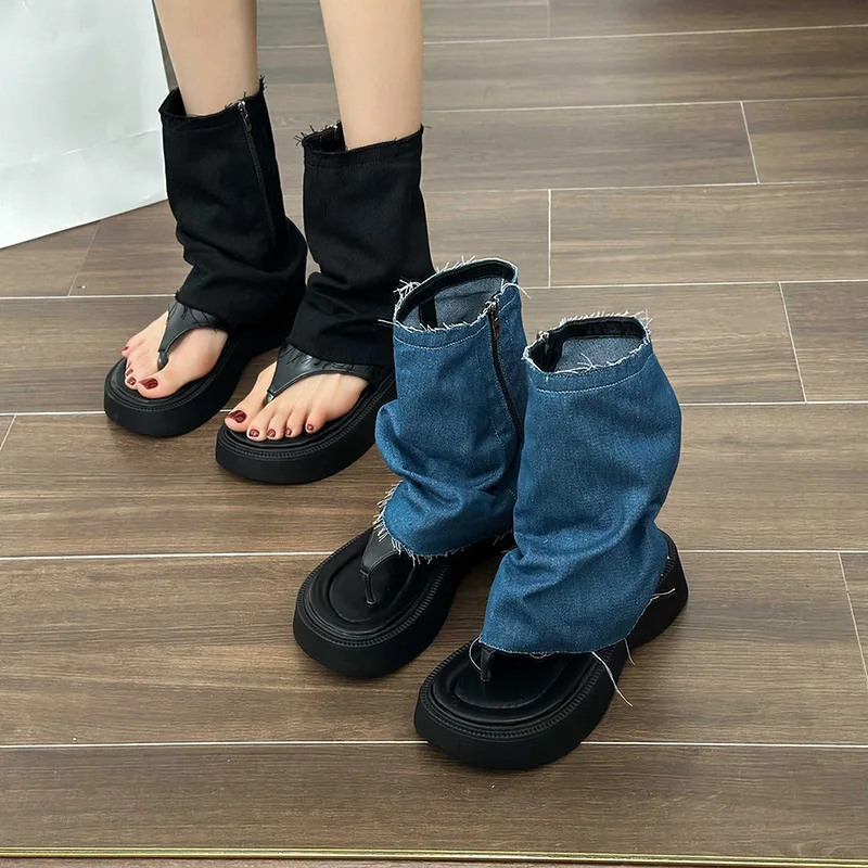 2023 New Designers Denim Sandals for Women Open Toe Thick Sole Zipper Jeans Tube Boots Summer Autumn Fashion Shoes for Woman
2023 New Designers Denim Sandals for Women Open Toe Thick Sole Zipper Jeans Tube Boots Summer Autumn Fashion Shoes for Woman