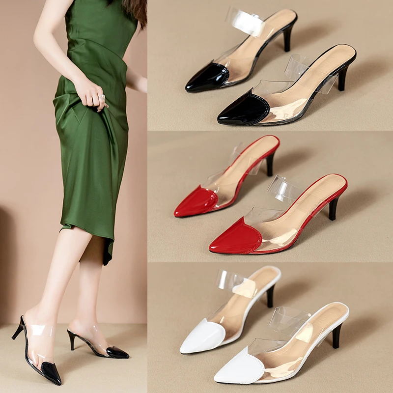 Новинка 2023, уличные женские сандалии с острым носком, прозрачные женские сандалии из пвх на каблуке, соблазнительные летние туфли-лодочки, черные туфли
Новинка 2023, уличные женские сандалии с острым носком, прозрачные женские сандалии из пвх на каблуке, соблазнительные летние туфли-лодочки, черные туфли
