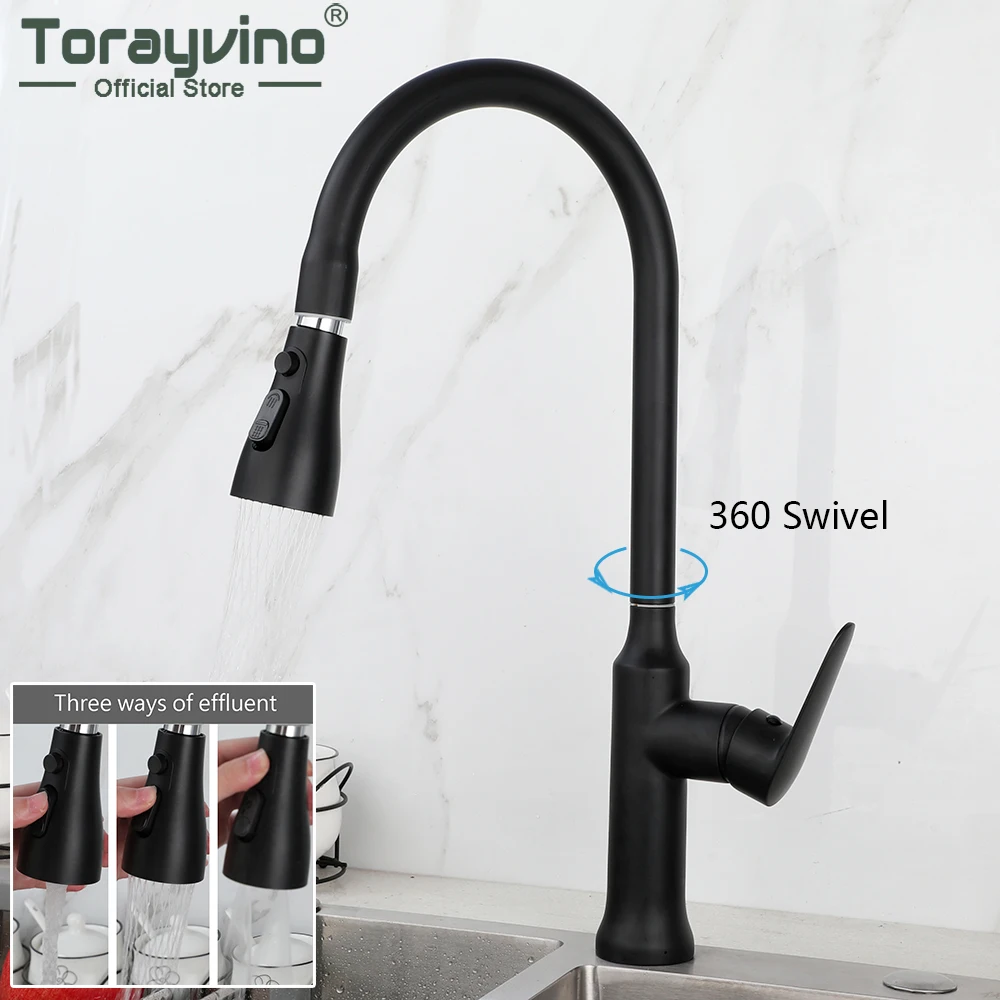 

Torayvono Pull Out Kitchen Faucet 3-Ways Sprayer Spout 1 Handle Mixer Water Tap 360 Rotation Crane Deck Mounted Sink Faucets