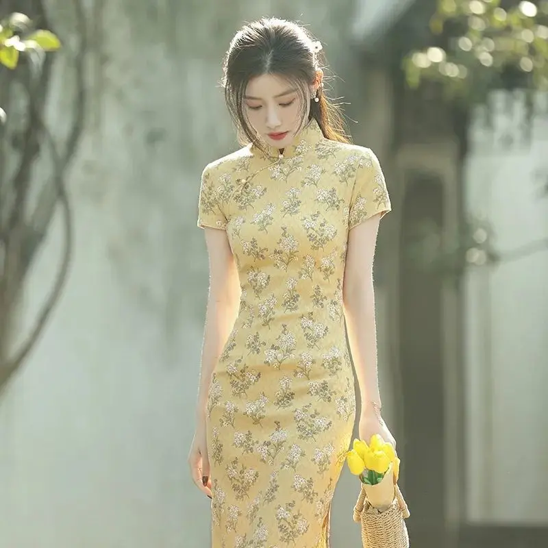 Modern Young Women Improved Cheongsam Dress Chinese Style Slim Vintage Floral Print Qipao Lady Retro Stand Collar Party Dresses
Modern Young Women Improved Cheongsam Dress Chinese Style Slim Vintage Floral Print Qipao Lady Retro Stand Collar Party Dresses