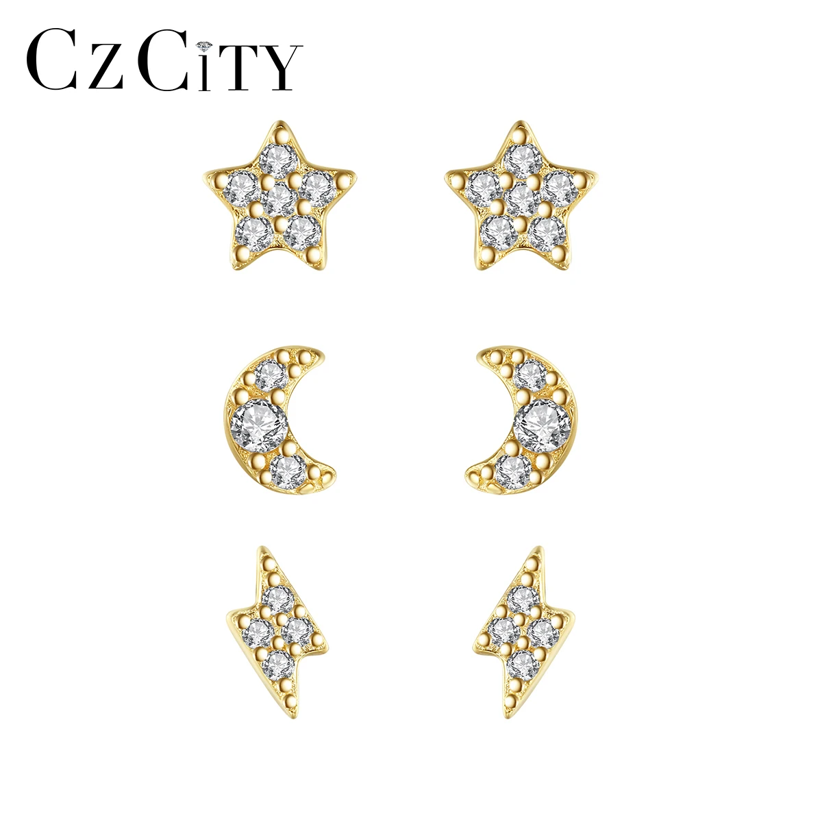 CZCITY Симпатичная звездная луна Молния Позолоченная S925 Серебряные серьги с двумя головами для пористых кубических оксидов циркония ювелирных изделий
CZCITY Симпатичная звездная луна Молния Позолоченная S925 Серебряные серьги с двумя головами для пористых кубических оксидов циркония ювелирных изделий
