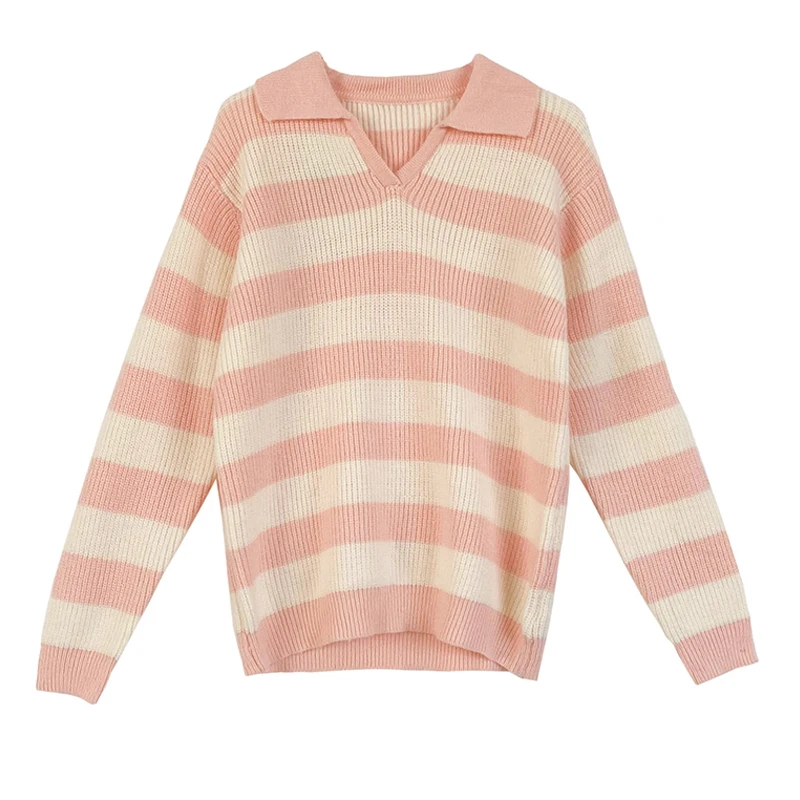 Stripe Sweater Streetwear Loose Tops Women Pullover Female Autumn Winter Long Sleeve Turn-down Collar Knitted Ribbed Jumpers
Stripe Sweater Streetwear Loose Tops Women Pullover Female Autumn Winter Long Sleeve Turn-down Collar Knitted Ribbed Jumpers