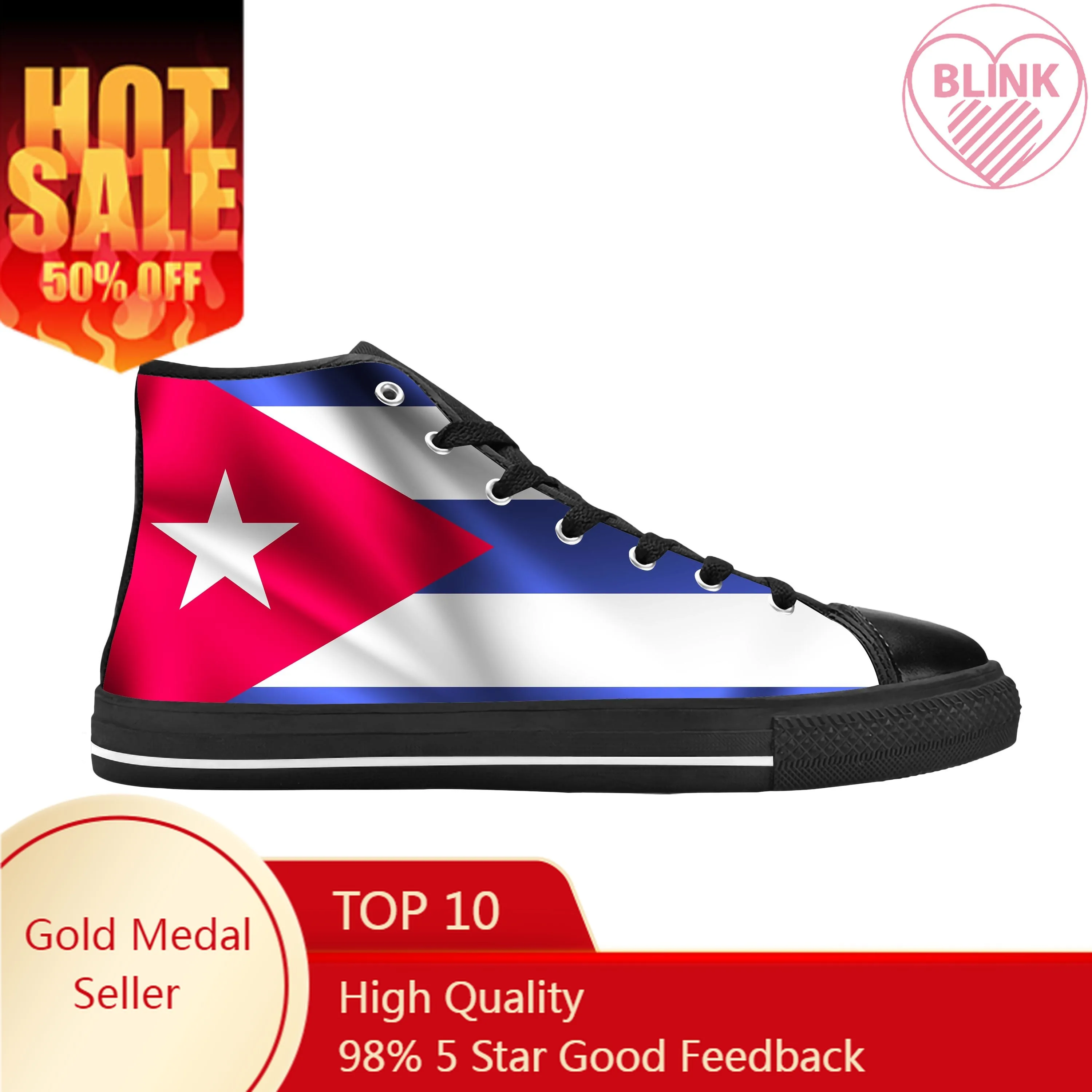 

Hot Cuba Cuban Flag Patriotic Pride Funny Fashion Casual Cloth Shoes High Top Comfortable Breathable 3D Print Men Women Sneakers
