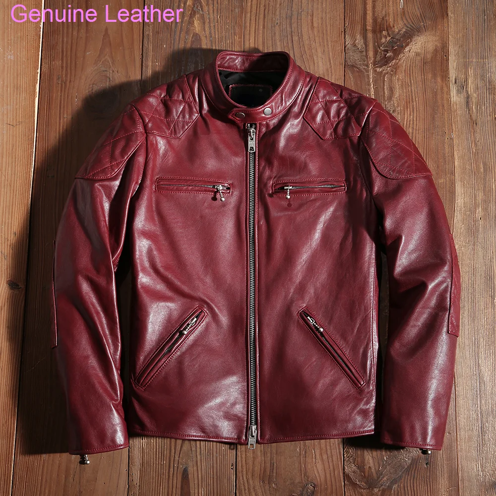 

Men Motorcycle Spring Cowhide and Jackets Autumn Genuine Natural Jacket Really Leather Moto Slim Coat Man Plus Size 5X