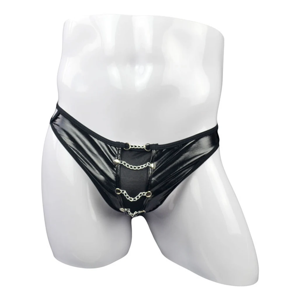 Men Sexy Ou Leather Briefs With Punk Chain Panties T-back Thongs Fashion Underpants Low Waist Underwear Man Nightclub Knickers
Men Sexy Ou Leather Briefs With Punk Chain Panties T-back Thongs Fashion Underpants Low Waist Underwear Man Nightclub Knickers