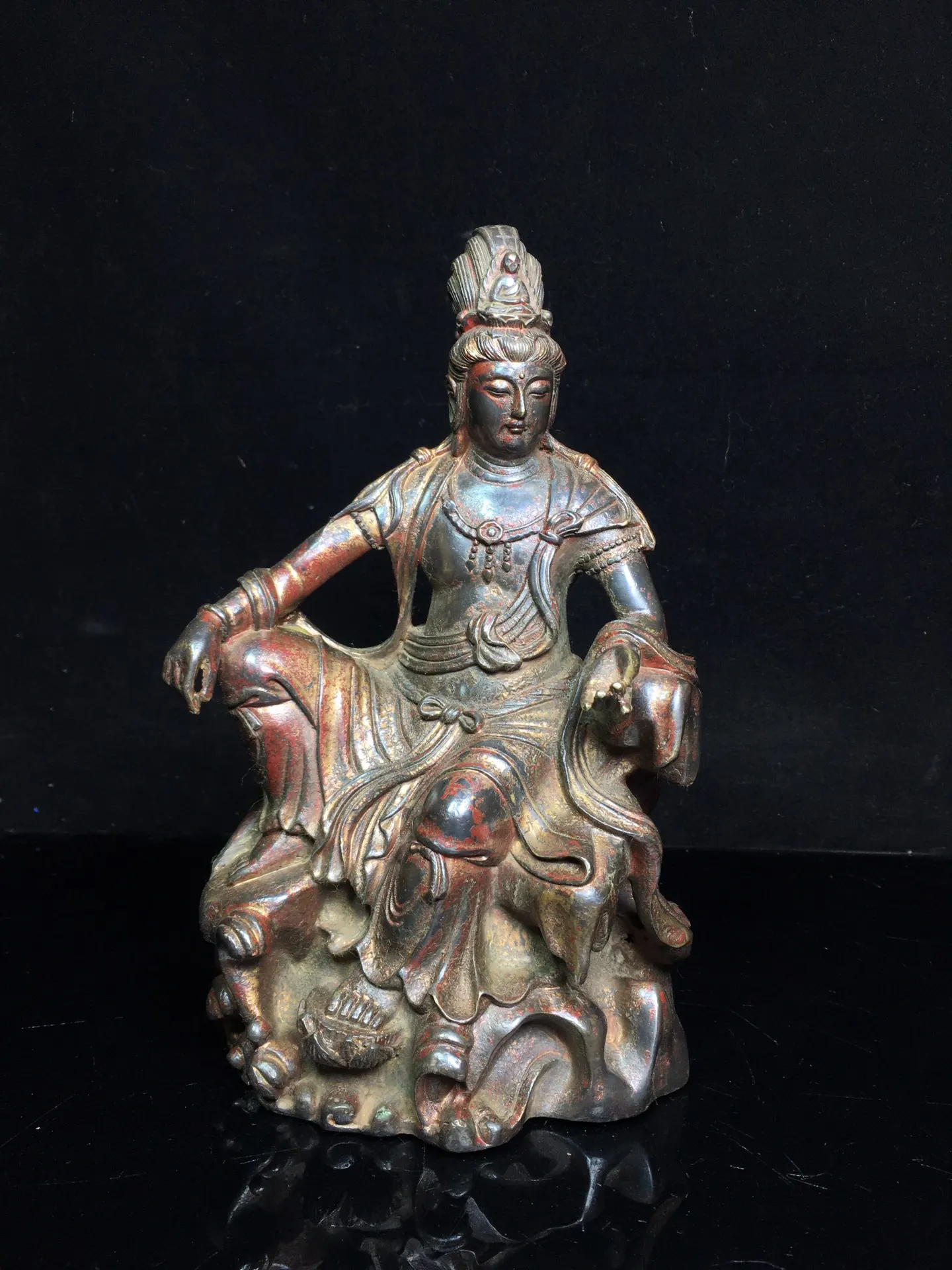 9" Tibetan Temple Collection Old Bronze Cinnabar mud gold comfortable Avalokitesvara Buddha worship buddha Town house Exorcism
9" Tibetan Temple Collection Old Bronze Cinnabar mud gold comfortable Avalokitesvara Buddha worship buddha Town house Exorcism
