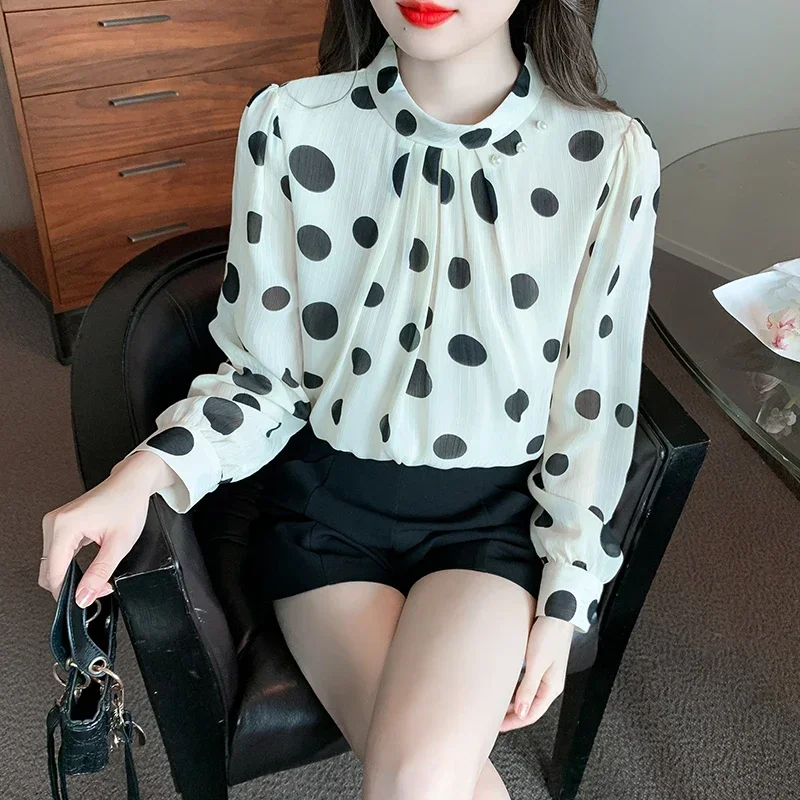 

Chiffon Polka Dot Women's Shirts Casual Prints Blouses O-Neck Ladies Clothing Loose FASHION Full Spring/Summer Tops YCMYUNYAN