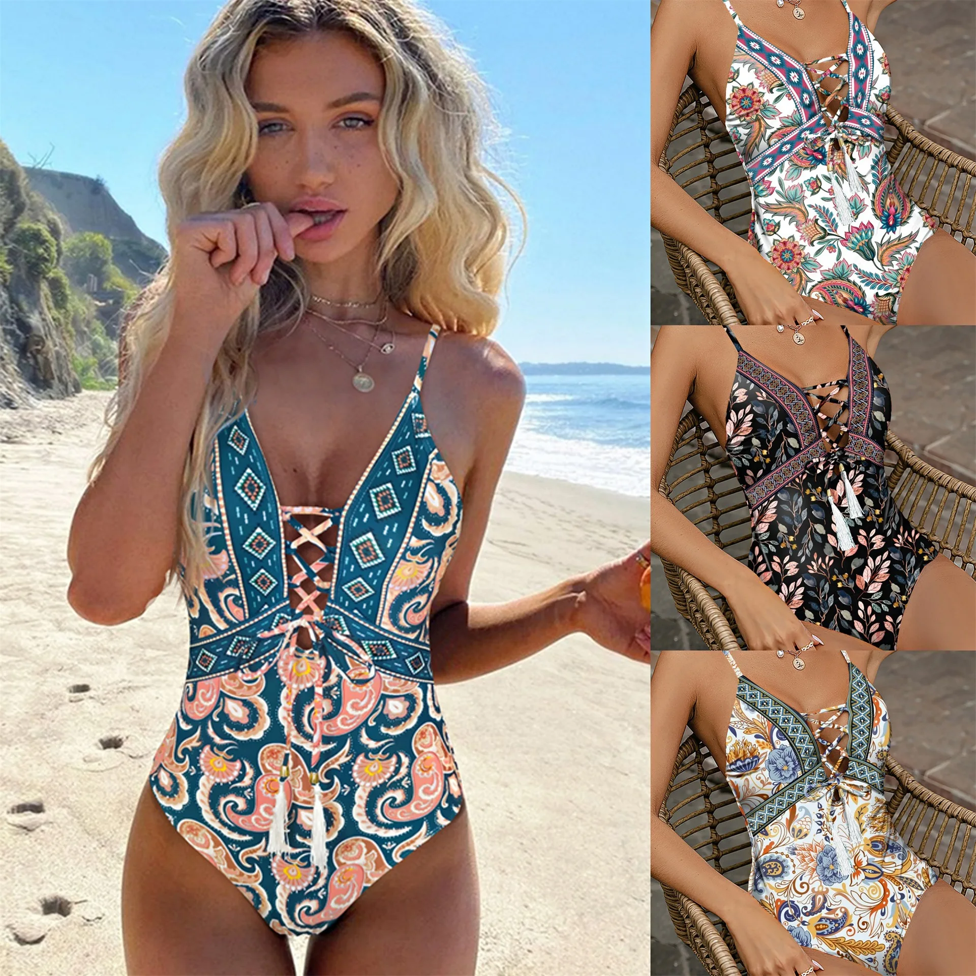 OEING Classic strap tassel hollowed out Backless Bikini Swimsuit Conjoined Female Stretchy Soft Fashion Print Beach Beachwear
OEING Classic strap tassel hollowed out Backless Bikini Swimsuit Conjoined Female Stretchy Soft Fashion Print Beach Beachwear