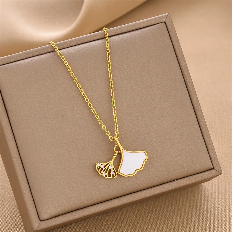 Apricot Leaf Necklace Small Fan Shell Pendant Stainless Steel Jewelry Women's Personality Collar Chain Charm Jewelry
Apricot Leaf Necklace Small Fan Shell Pendant Stainless Steel Jewelry Women's Personality Collar Chain Charm Jewelry