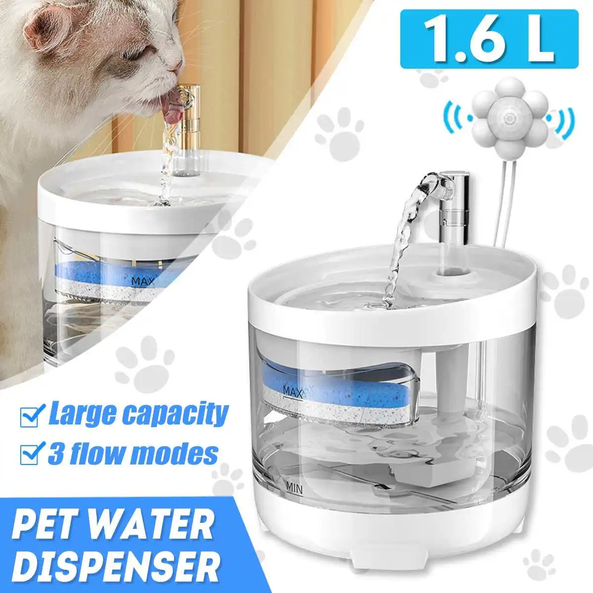 1.6L Automatic Electric Cat Dog Pet Water Fountain Drinking Dispenser 3 Modes/ Only 5pcs Filter Cottons 
1.6L Automatic Electric Cat Dog Pet Water Fountain Drinking Dispenser 3 Modes/ Only 5pcs Filter Cottons