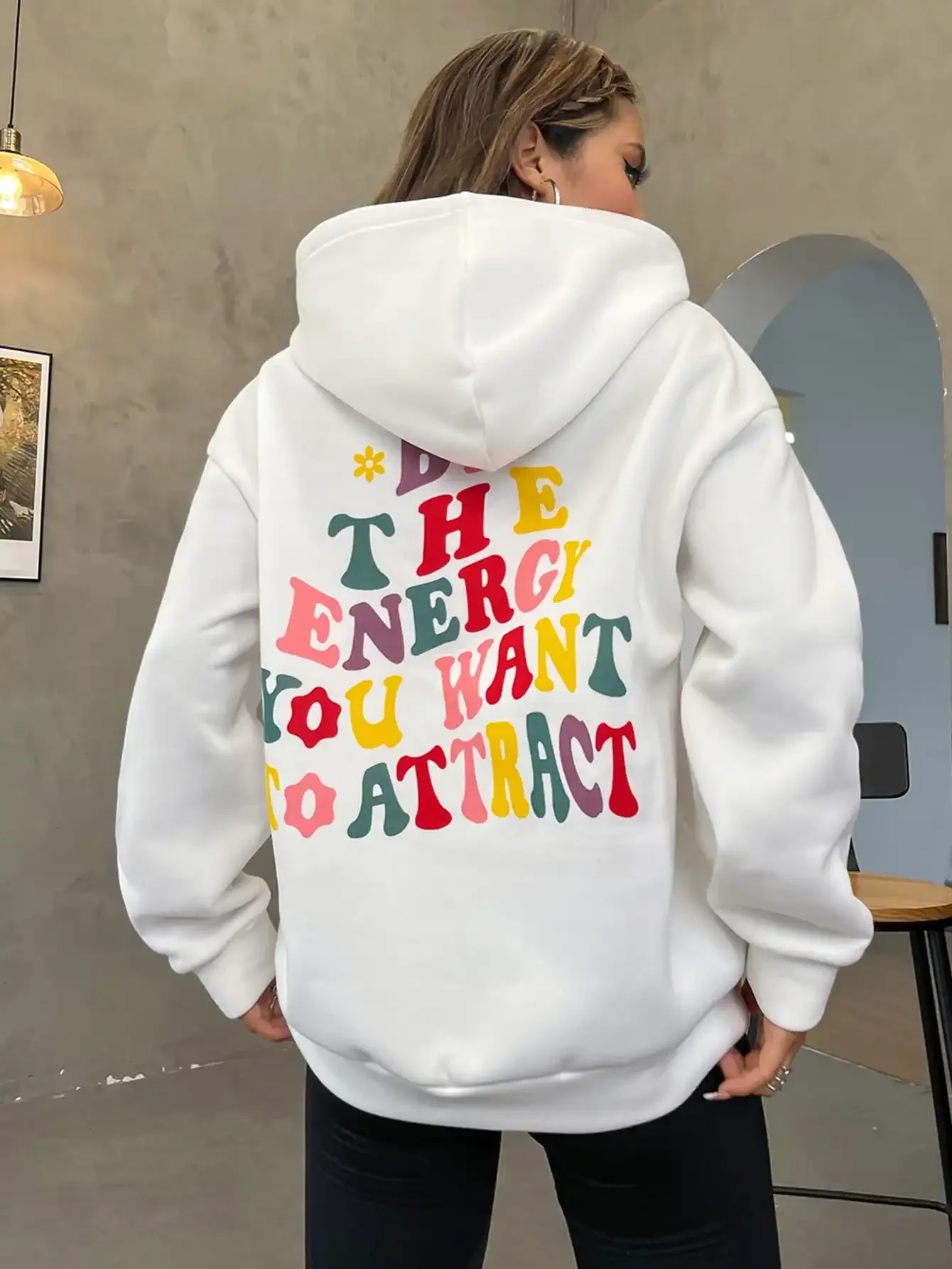 Be The Energy You Want Attract Colorful Art Word Hoodies Women Fleece Fashion Streetwear Warm Loose Pocket Hoody Casual Clothing
Be The Energy You Want Attract Colorful Art Word Hoodies Women Fleece Fashion Streetwear Warm Loose Pocket Hoody Casual Clothing