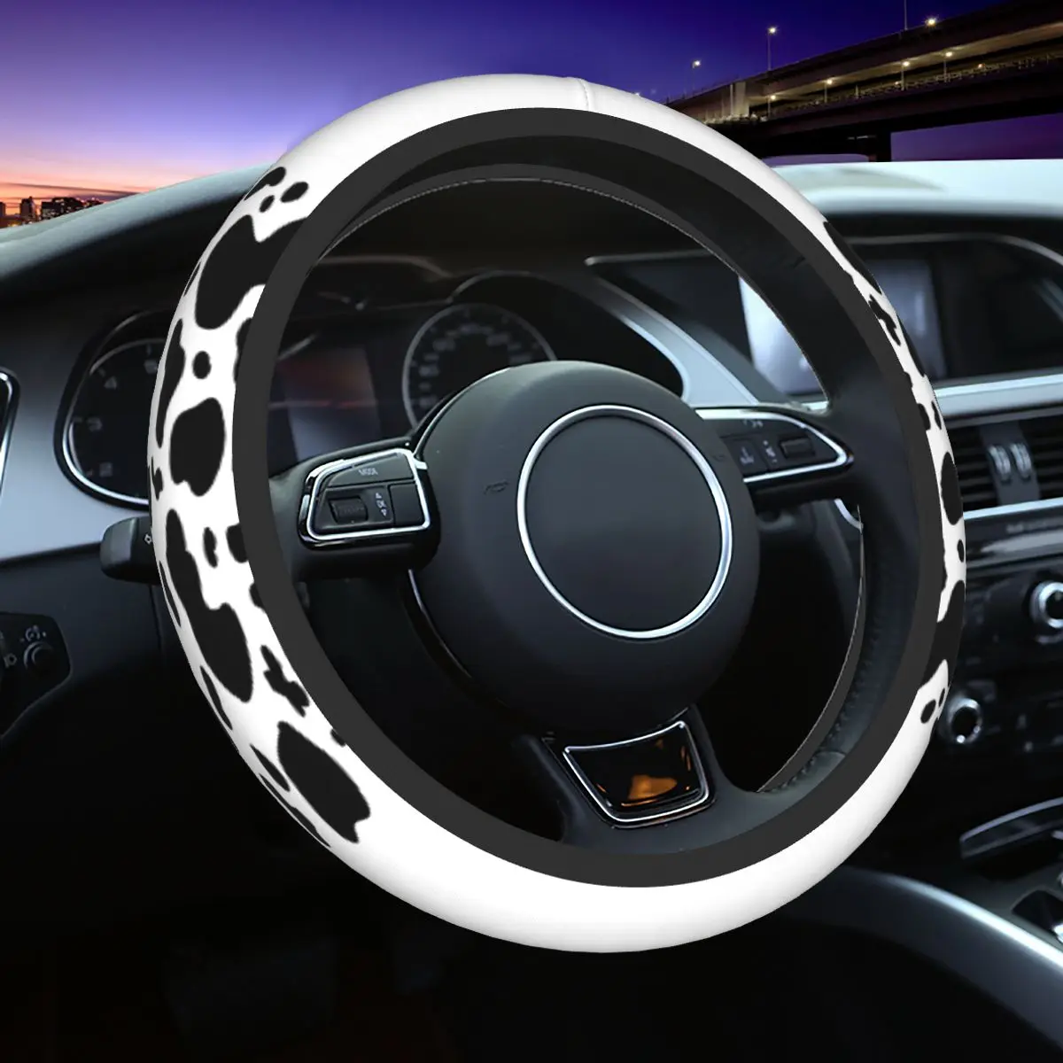 Cow Car Steering Wheel Cover 38cm Non-slip Black White Animal Skin Steering Wheel Protective Cover Car-styling Car Accessories 
Cow Car Steering Wheel Cover 38cm Non-slip Black White Animal Skin Steering Wheel Protective Cover Car-styling Car Accessories