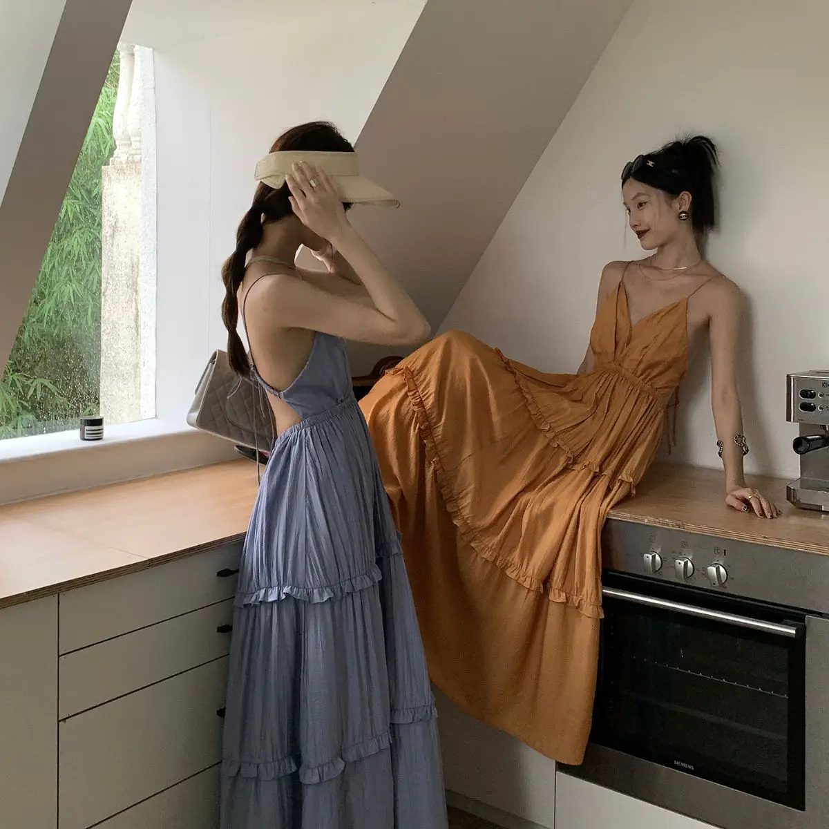Women Summer Sling Dress Orange Color Ruffles Patchwork Backless Elegant Long Dresses
Women Summer Sling Dress Orange Color Ruffles Patchwork Backless Elegant Long Dresses