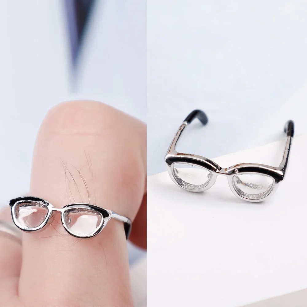 

Cute Glasses Shaped Rings Adjustable Enamel Painting Open Ring Women Girls Bohemian Finger Buckle Tail Circlet Funny Jewelry