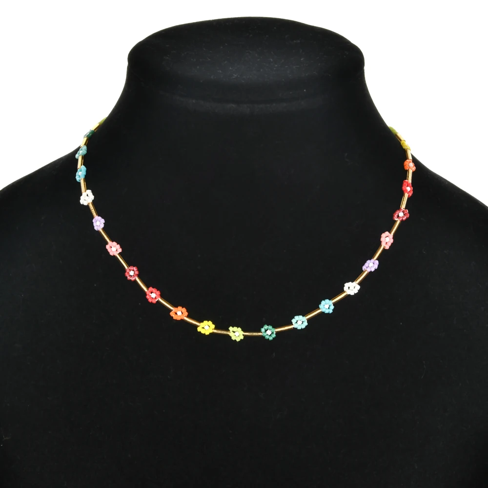 

ZMZY Trend Bohemia Rainbow Colors Seed Beads Chain Choker Necklace For Women Boho Fashion Cute Flowers Accessories Jewelry