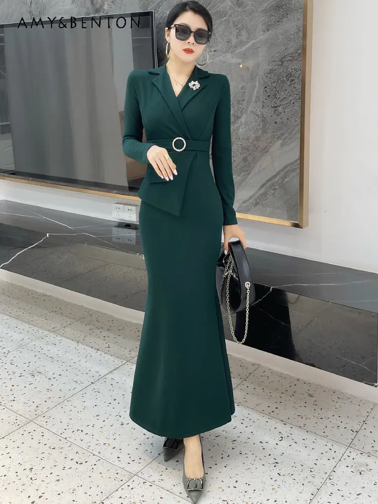 Autumn and Winter Suit Dress for Women Goddess Temperament Dress Noble Elegant Ruffle Evening Long Fishtail Skirt for Ladies
Autumn and Winter Suit Dress for Women Goddess Temperament Dress Noble Elegant Ruffle Evening Long Fishtail Skirt for Ladies