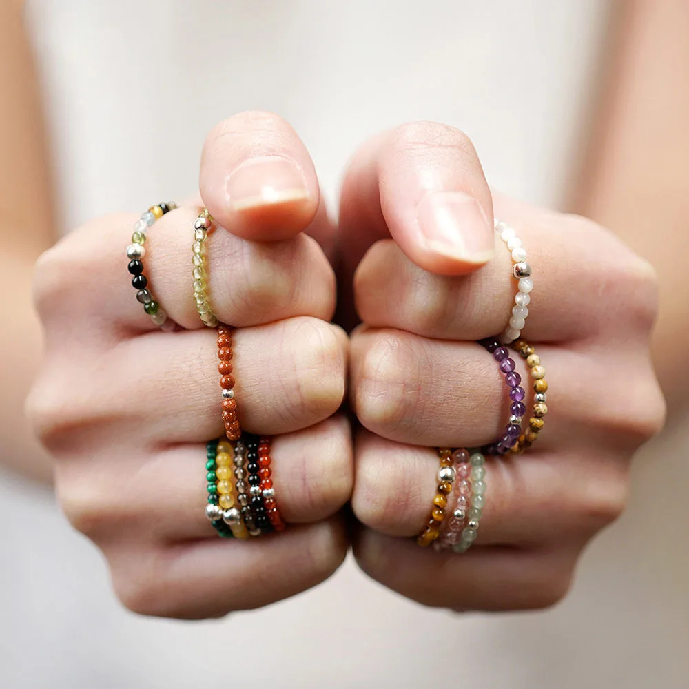 Fashion Jewelry Handmade Natural Stone Rings Women with Stainless Steel Bead Multi Color Stretch Rope Party Wedding Promise Ring
Fashion Jewelry Handmade Natural Stone Rings Women with Stainless Steel Bead Multi Color Stretch Rope Party Wedding Promise Ring