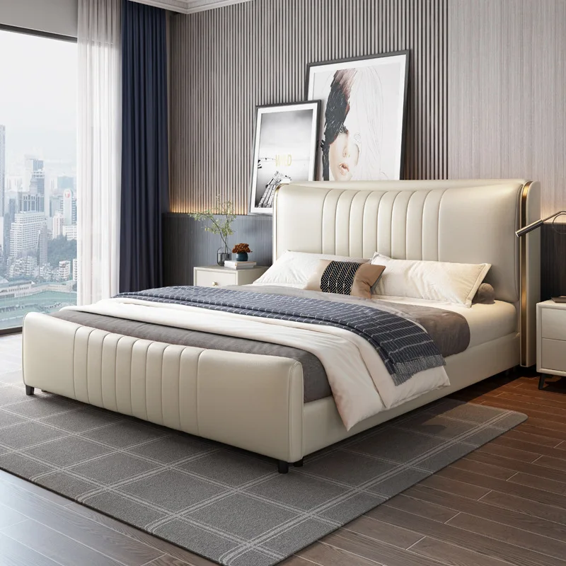 Modern minimalist leather bed Nordic light luxury master bed 1.8m double bed Italian high-end net red soft package wedding bed 
Modern minimalist leather bed Nordic light luxury master bed 1.8m double bed Italian high-end net red soft package wedding bed