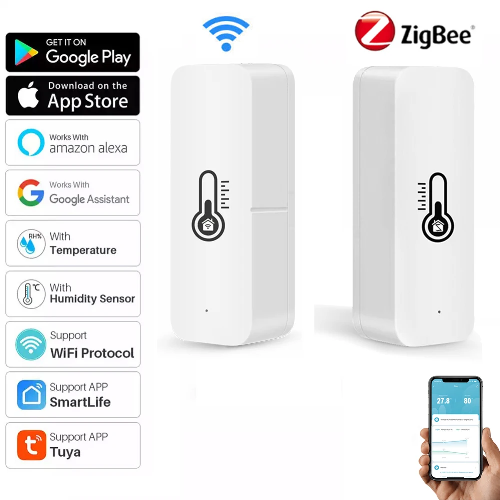 Умный Wi-Fi датчик температуры и влажности Tuya ZigBee 3 0 работает с приложением |