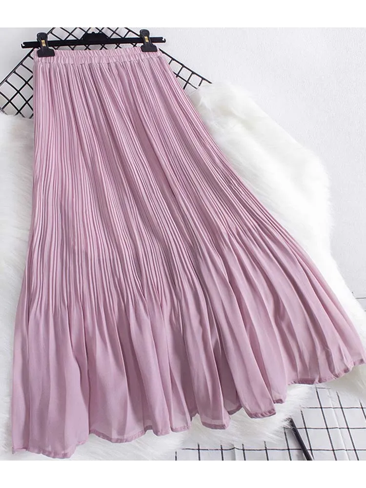 Casual Women Summer Chiffon Pleated Skirt Elegant Elastic Waist Solid Long Skirts Fashion Loose All-match Women's Clothing 2023
Casual Women Summer Chiffon Pleated Skirt Elegant Elastic Waist Solid Long Skirts Fashion Loose All-match Women's Clothing 2023