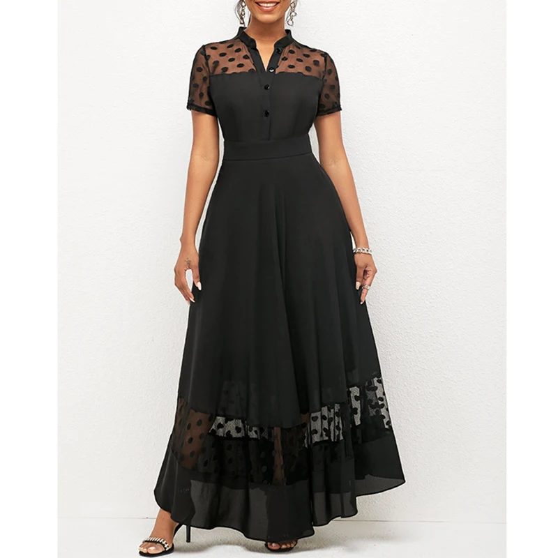 OTEN Women's Buttoned Lace Stitching Swing Dress Summer Elegant Short Sleeve High Waist Polka Dot Print Party Long Dress
OTEN Women's Buttoned Lace Stitching Swing Dress Summer Elegant Short Sleeve High Waist Polka Dot Print Party Long Dress