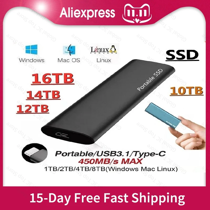 4TB SSD High Capacity Mobile Solid State Drive Portable 16TB 8TB Hard Drive Storage Device Computer USB 3.1 Mobile Hard Drives
4TB SSD High Capacity Mobile Solid State Drive Portable 16TB 8TB Hard Drive Storage Device Computer USB 3.1 Mobile Hard Drives