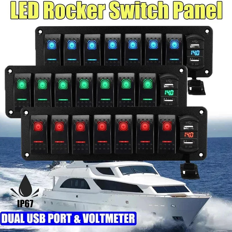 Car Waterproof Marine Boat Rocker Switch Panel 8 Gang 12V/24V Circuit Breaker Dual USB Slots Light Button
Car Waterproof Marine Boat Rocker Switch Panel 8 Gang 12V/24V Circuit Breaker Dual USB Slots Light Button