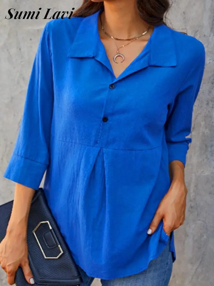 New Women Lapel Button Solid Shirts Spring Summer Three Quarter Sleeves Pullover Blusa Ladies Simple Office Commute Loose Tops
New Women Lapel Button Solid Shirts Spring Summer Three Quarter Sleeves Pullover Blusa Ladies Simple Office Commute Loose Tops