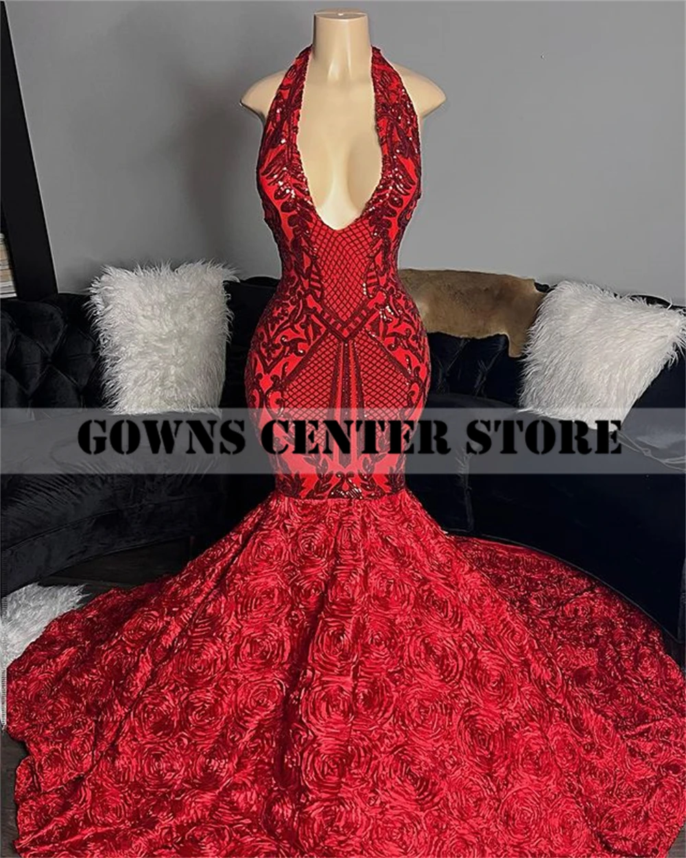 Red Sequined Lace Prom Dresses For Black Girls Sparkly Evening Gown African Mermiad Formal Gown Halter Wedding Party Dress parti
Red Sequined Lace Prom Dresses For Black Girls Sparkly Evening Gown African Mermiad Formal Gown Halter Wedding Party Dress parti