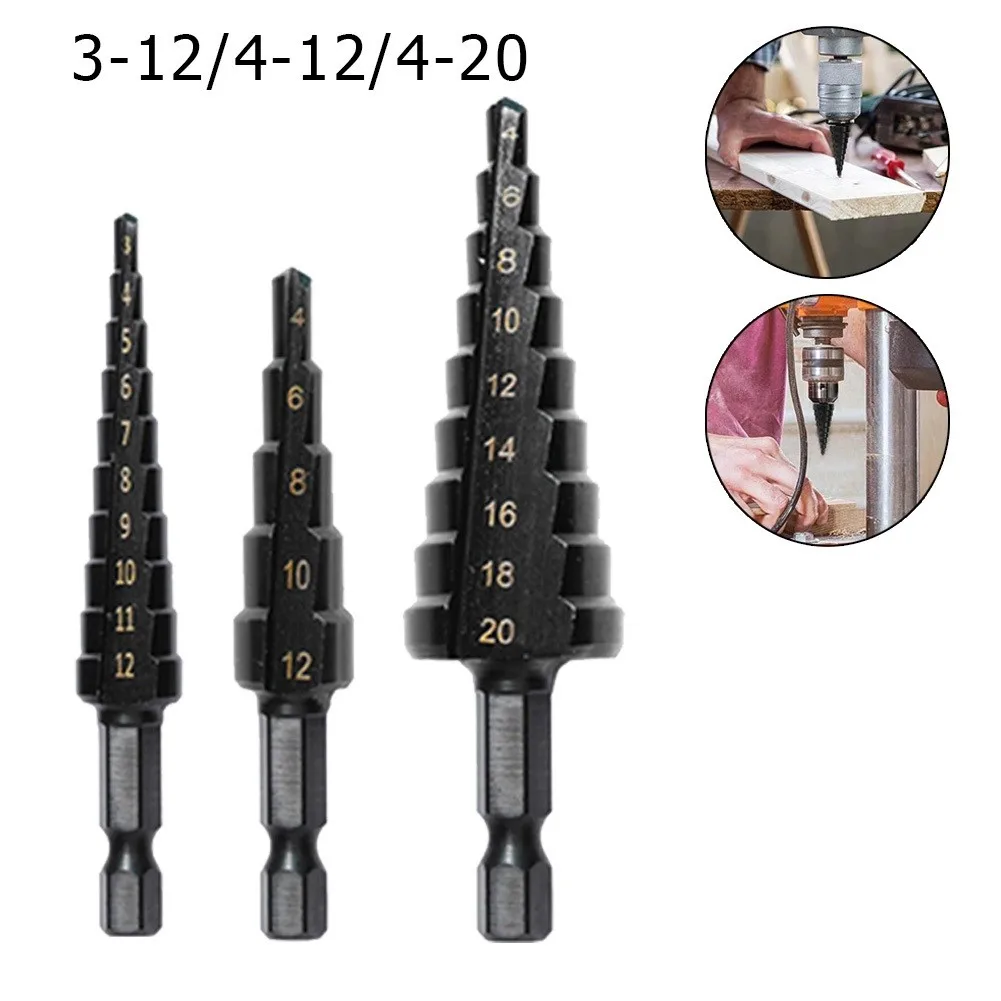 3-12 4-12 4-20 Straight Groove Step Drill Double Flute HSS Titanium Coated Hole Cutter Set 3 Sided Shanks For Cuting Steel Brass
3-12 4-12 4-20 Straight Groove Step Drill Double Flute HSS Titanium Coated Hole Cutter Set 3 Sided Shanks For Cuting Steel Brass