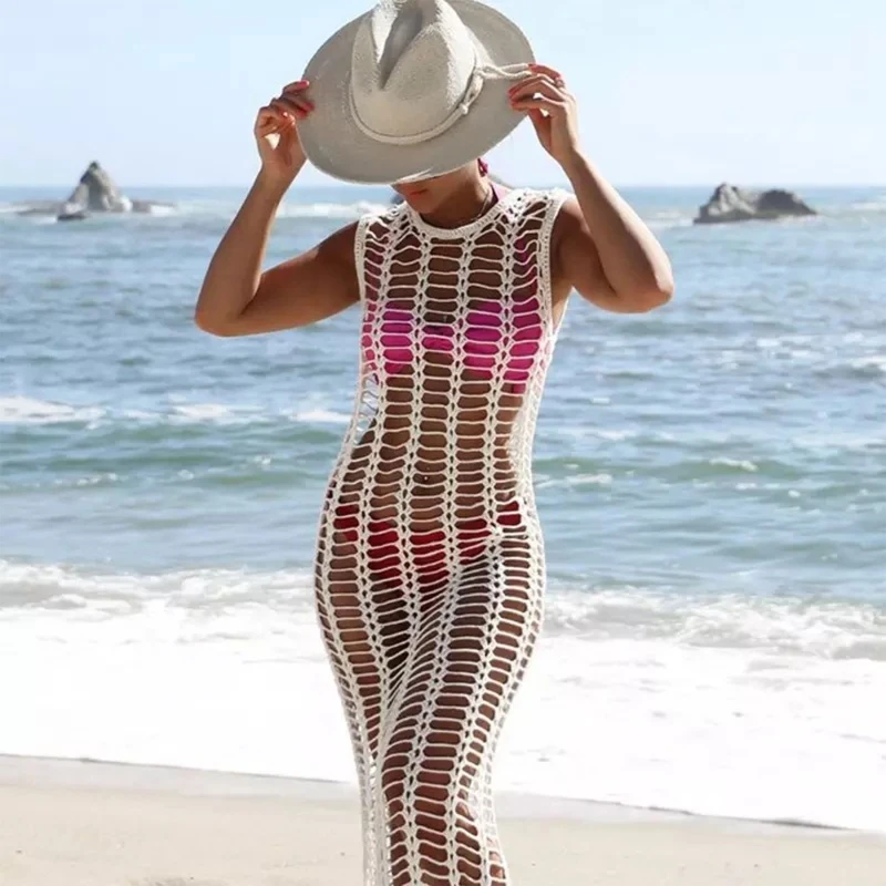 Women Summer Sexy Crochet Bikini Cover Up Hollow Out Knit Sleeveless Maxi Long Side Split Beach Dress Slim Fit O-Neck Swimwear
Women Summer Sexy Crochet Bikini Cover Up Hollow Out Knit Sleeveless Maxi Long Side Split Beach Dress Slim Fit O-Neck Swimwear