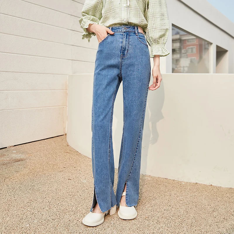 

SEMIR Jeans Women Show Thin And High Flared Pants 2022 Spring New All-Match Slit Raw Edge Women Trousers Fashion