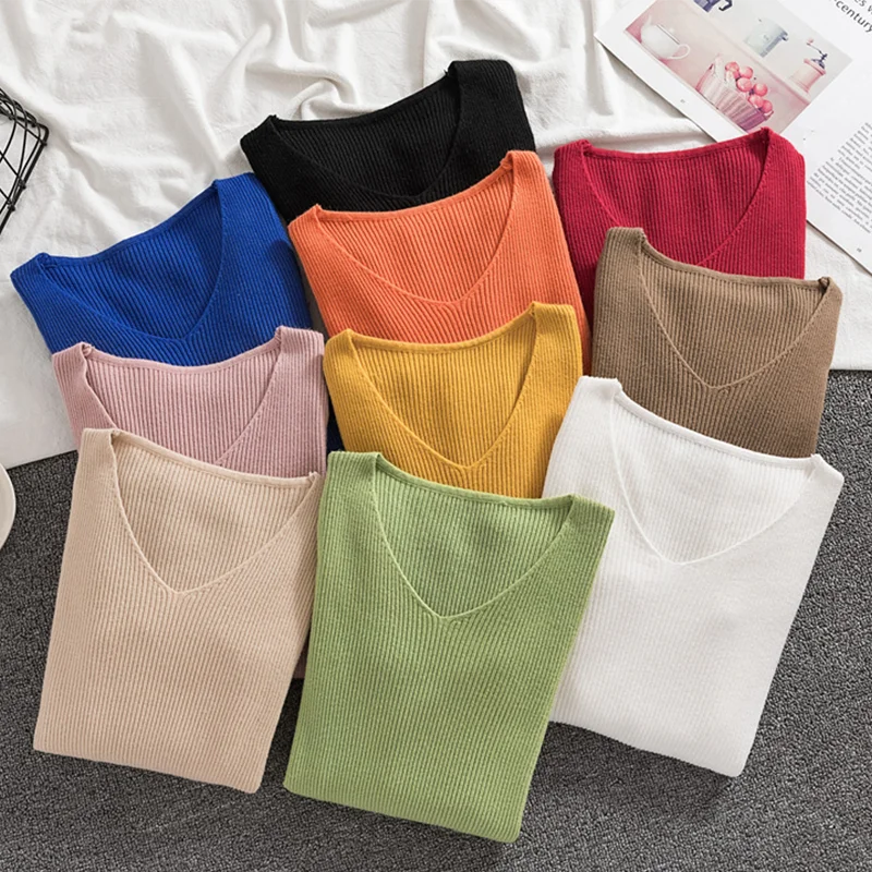 2021 Autumn And Winter New Women's V-neck Sweater Solid Color Women's Pullover Knit Thin Long-sleeved Fashion Bottoming Shirt
2021 Autumn And Winter New Women's V-neck Sweater Solid Color Women's Pullover Knit Thin Long-sleeved Fashion Bottoming Shirt