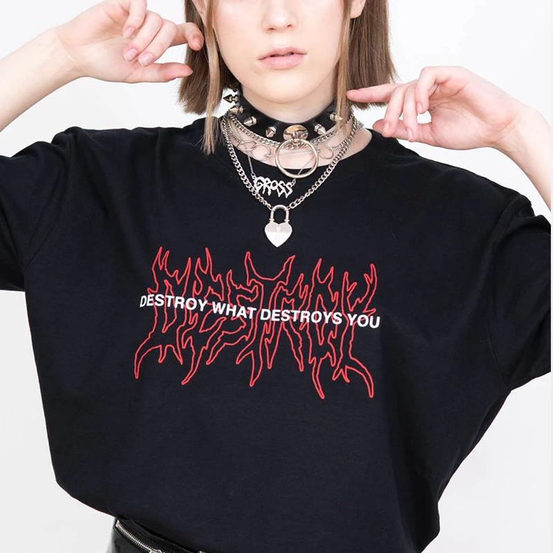 Destoy What Destroys You Harajuku Japanese Woman T Shirts Cotton Black Clothes Women Gothic Tshirt Punk Tops 90s Tee
Destoy What Destroys You Harajuku Japanese Woman T Shirts Cotton Black Clothes Women Gothic Tshirt Punk Tops 90s Tee