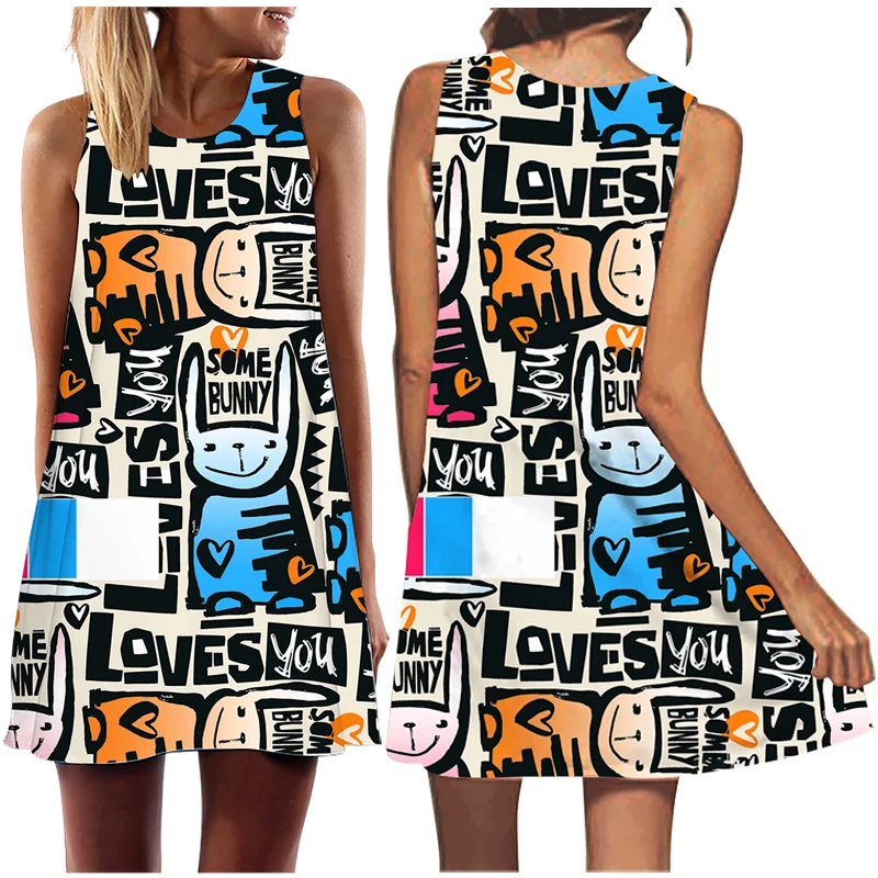 Fashionable summer tunic cartoon graffiti funny round neck sleeveless single line dress hip hop casual Beach Sun Dress
Fashionable summer tunic cartoon graffiti funny round neck sleeveless single line dress hip hop casual Beach Sun Dress