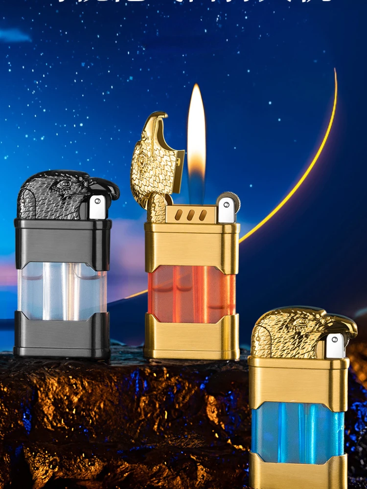 Eagle head grinding wheel lighter creative inflatable lighter metal transparent gas box open flame igniter
Eagle head grinding wheel lighter creative inflatable lighter metal transparent gas box open flame igniter