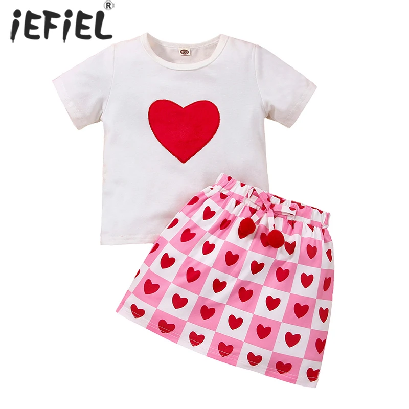 2022 Summer Kids Baby Girl Short Sleeve Heart Printed Cotton T-shirt Tops A-line Pom-pom Skirt 2PCS Valentine's Day Clothing Set
2022 Summer Kids Baby Girl Short Sleeve Heart Printed Cotton T-shirt Tops A-line Pom-pom Skirt 2PCS Valentine's Day Clothing Set