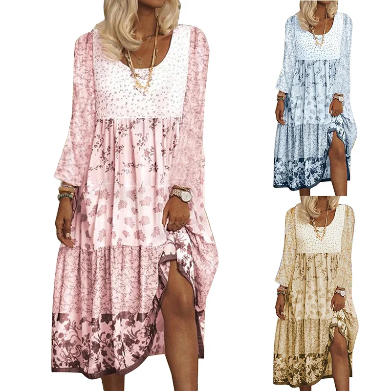 Round Neck Panelled Print Dress Women's Dresses Summer Loose Printed Long Sleeve Dress Casual Elegant Party Maxi Dresses
Round Neck Panelled Print Dress Women's Dresses Summer Loose Printed Long Sleeve Dress Casual Elegant Party Maxi Dresses
