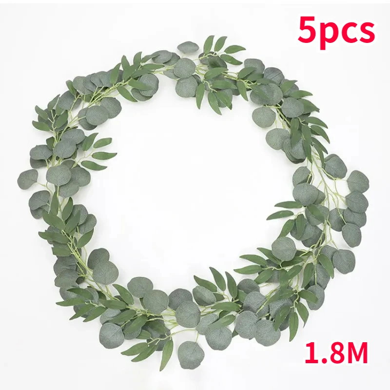 

5pcs 1.8M Artificial Eucalyptus Leaves Plant Green Vines Rattan Plants Ivy Wreath Wedding Party Table Arch Wall Christmas Decor