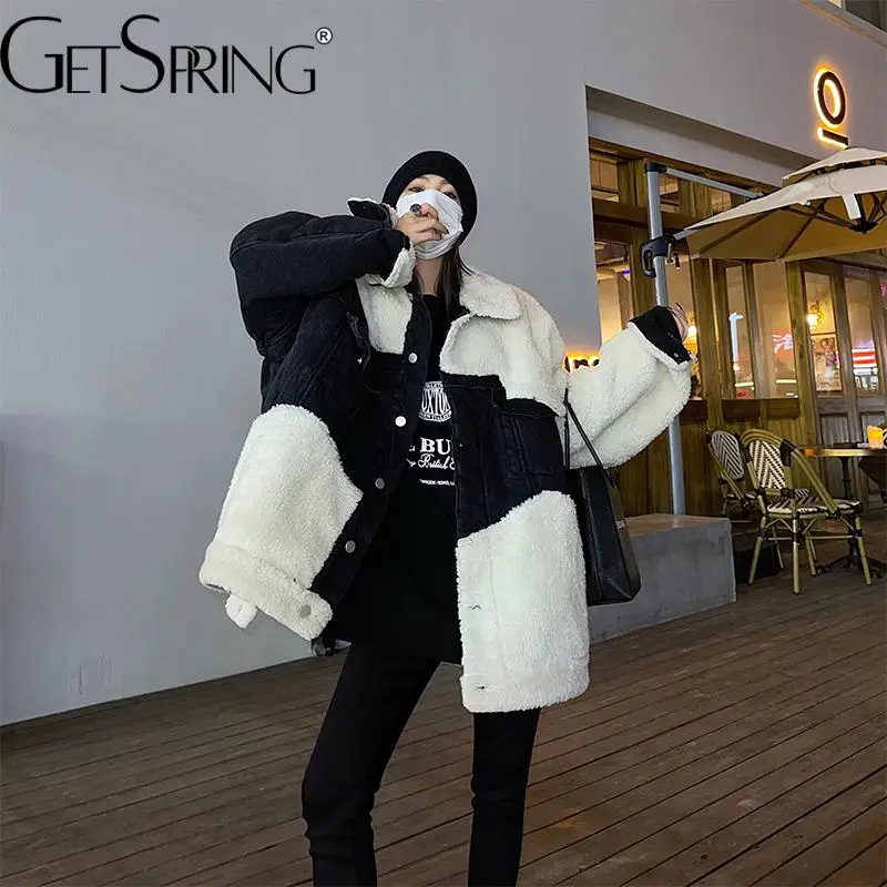 GetSpring, Женское пальто из овечьей шерсти, джинсовое пальто черного и белого цвета, подходящее под все, с длинным рукавом, утепленное, свободно...
GetSpring, Женское пальто из овечьей шерсти, джинсовое пальто черного и белого цвета, подходящее под все, с длинным рукавом, утепленное, свободно...