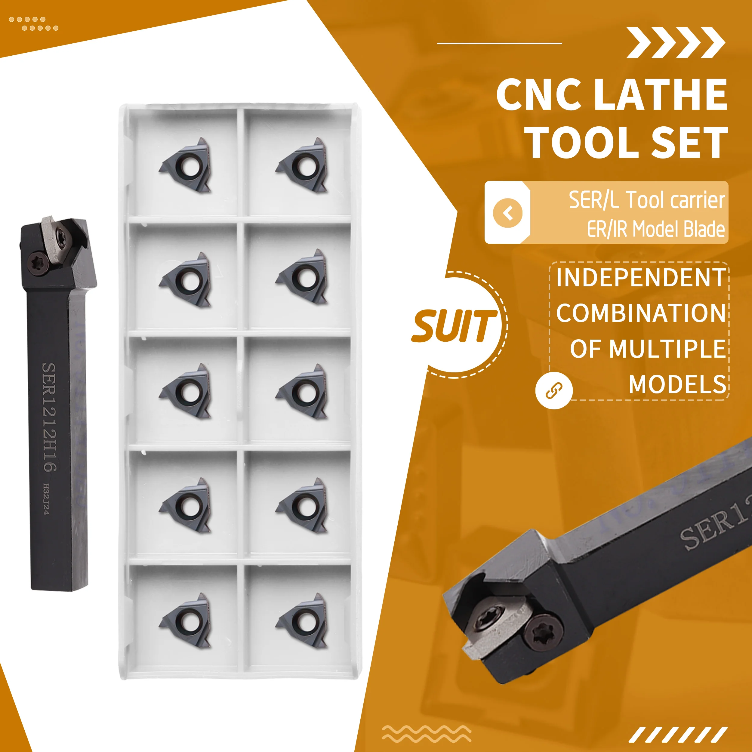 CNC Lathe External Thread Lathe Tool Holder SER1010 SER1212 SER1616H11 +10pcs 11ER 11IR AG60 AG55 Carbide Thread Turning Inserts
CNC Lathe External Thread Lathe Tool Holder SER1010 SER1212 SER1616H11 +10pcs 11ER 11IR AG60 AG55 Carbide Thread Turning Inserts