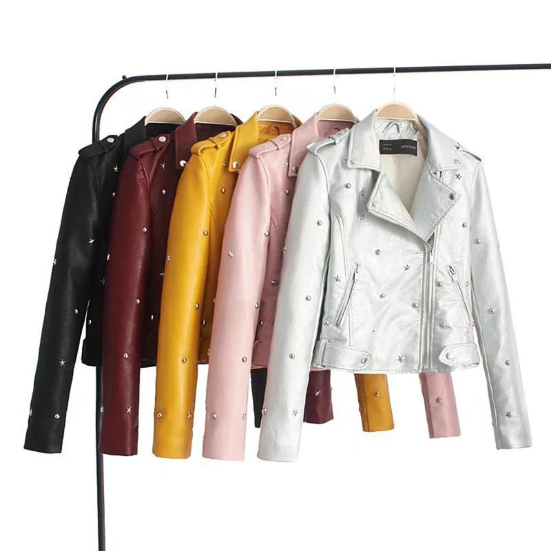 Spring and Autumn Leather Women's Short Stand Collar Slim Motorcycle PU Washed Leather Rivets Fashion Women's Short Jacket
Spring and Autumn Leather Women's Short Stand Collar Slim Motorcycle PU Washed Leather Rivets Fashion Women's Short Jacket