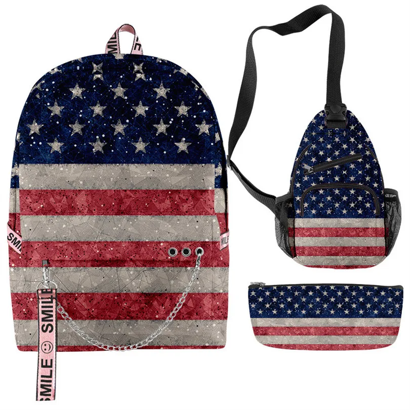 

3Pcs/set National Flag Backpack USA Brazil Print School Bag Sets for Teenager Boy Girl Cartoon Kids Schoolbags Children Mochilas