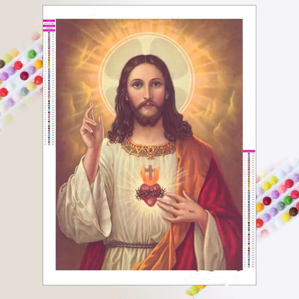 

Алмазная картина с полным заполнением, священное религиозное сердце Иисуса, мозаика из страз, вышивка крестиком, домашний декор 5D «сделай сам»