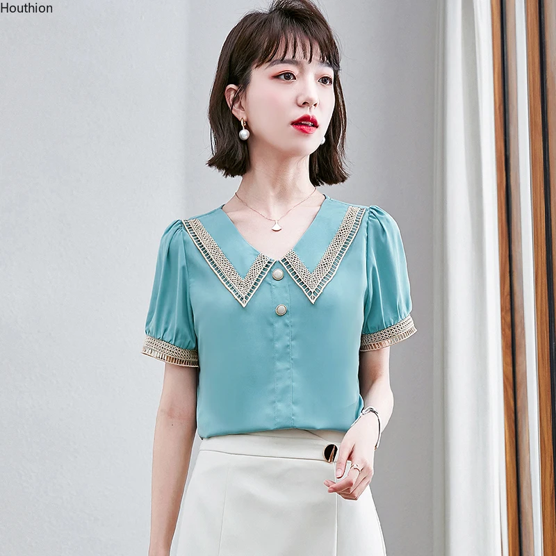 Women's Blouses Short Sleeve Top Summer Chiffon Loose Fashion s Casual New Spring Lady Clothing 10065
Women's Blouses Short Sleeve Top Summer Chiffon Loose Fashion s Casual New Spring Lady Clothing 10065